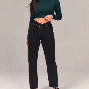 Abercrombie & Fitch The Dad High Rise Jeans Asymmetrical Black 27 Reg